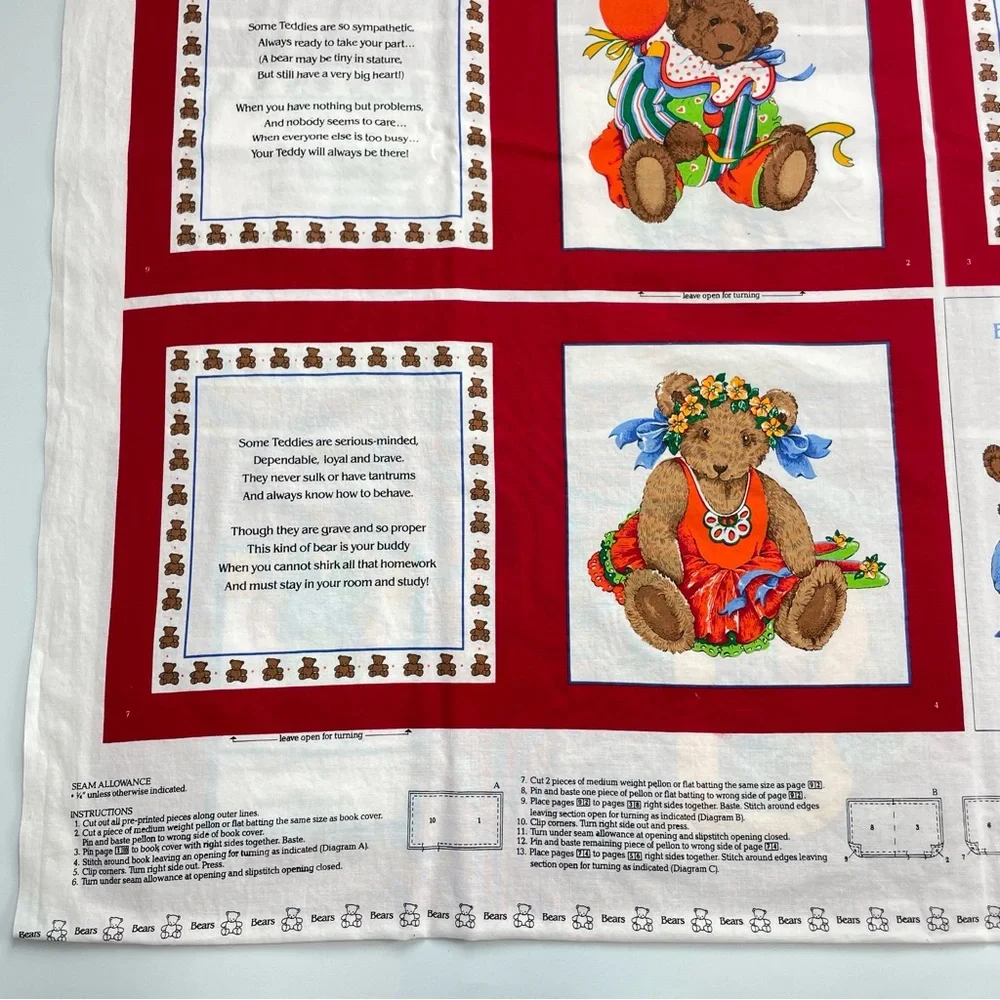 Cloth Book Kit B is for Bears Children DIY‎ Sewing Set of 2 Fabric Panels Craft